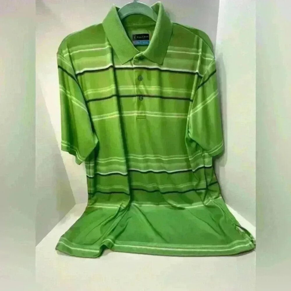 PGA TOUR Golf Polo Size Large, Colors: GreenBlack White Striped